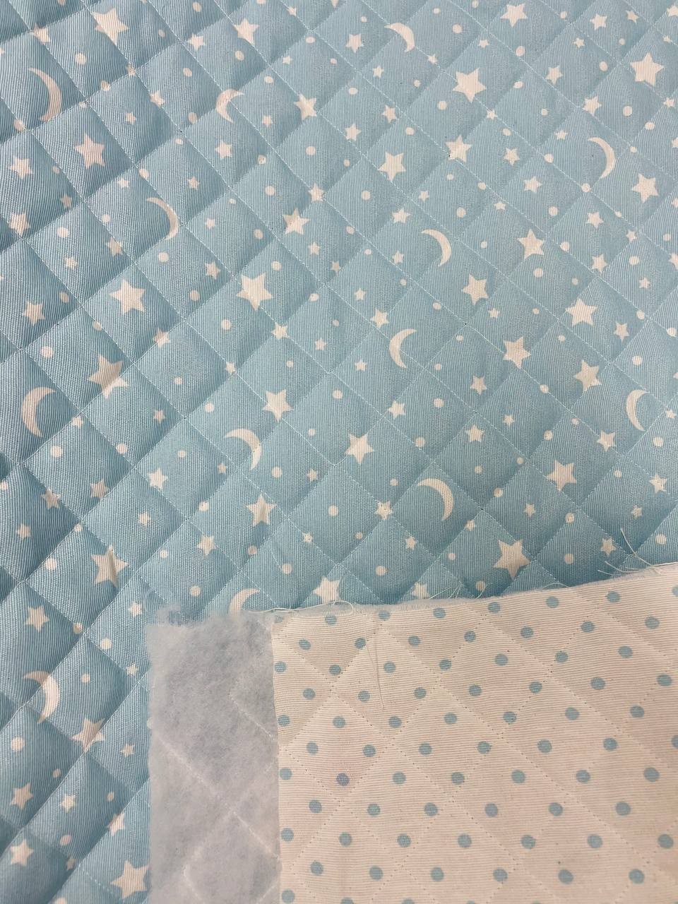 Trapuntato Doubleface Stelle Luna Pois Celeste - WorldTessuti