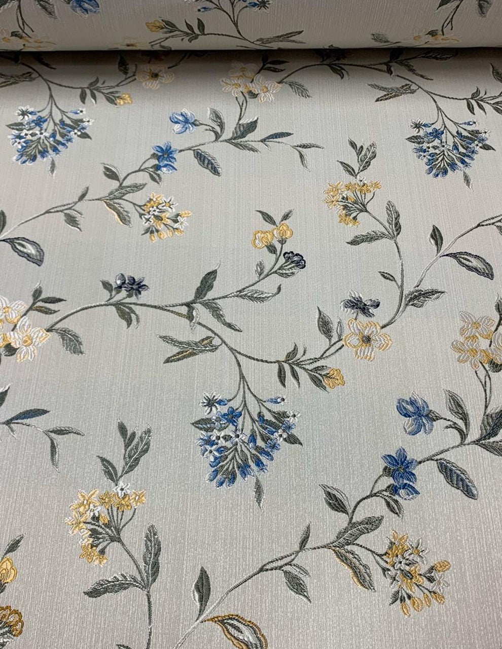 Tappezzeria Damascata Jacquard Ramace Giallo-Blu 280H - WorldTessuti