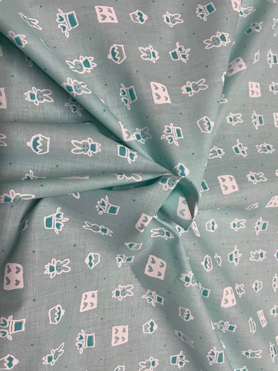 Tessuto Cotone Batista Coniglietti 150H Verde acqua
