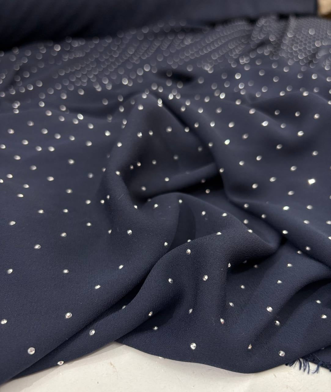 Triplo Georgette Blu Scuro Punto Luce Glitter - WorldTessuti