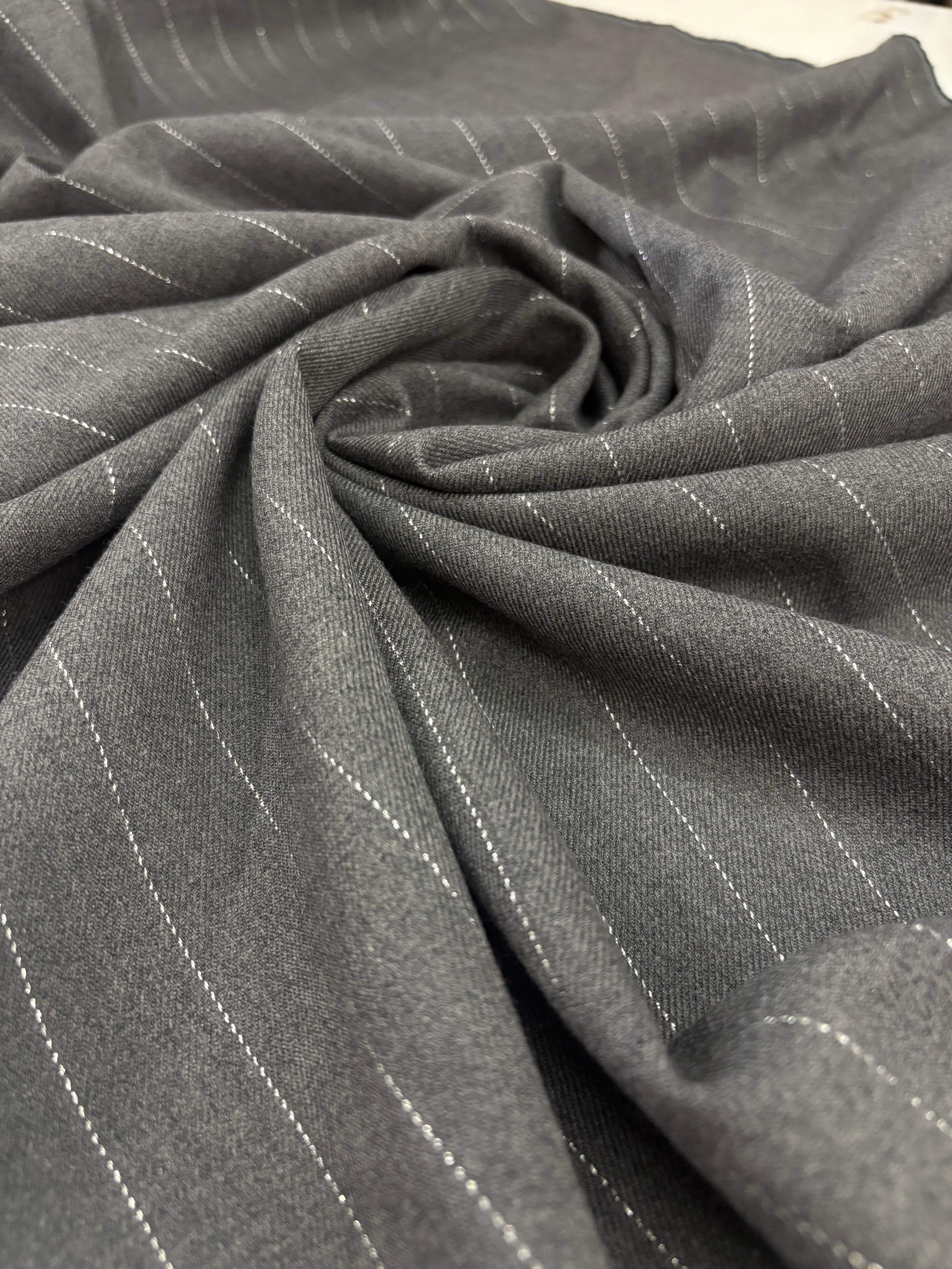 Fresco Lana Stretch Gessato Grigio Filo Lurex SOTTOPREZZO