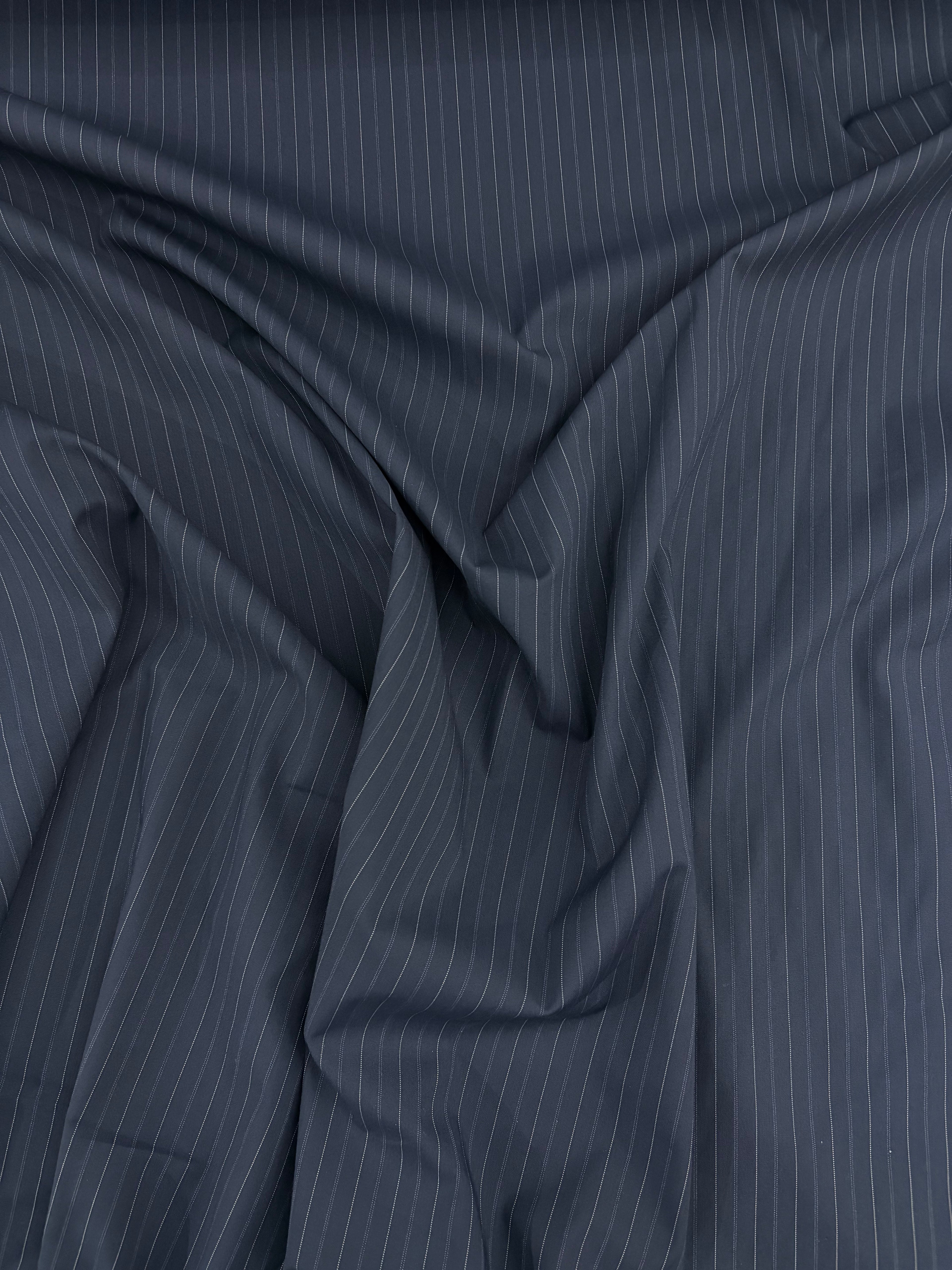 Popeline Stretch Gessato blu scuro SOTTOPREZZO