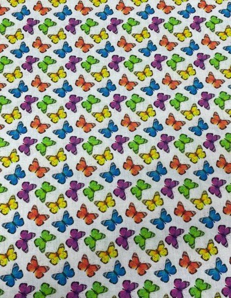 Tessuto Farfalle Multicolor Puro Cotone 100%