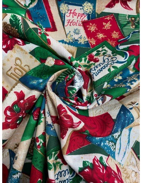 Tessuto Puro Cotone Natale Glitter Patchwork