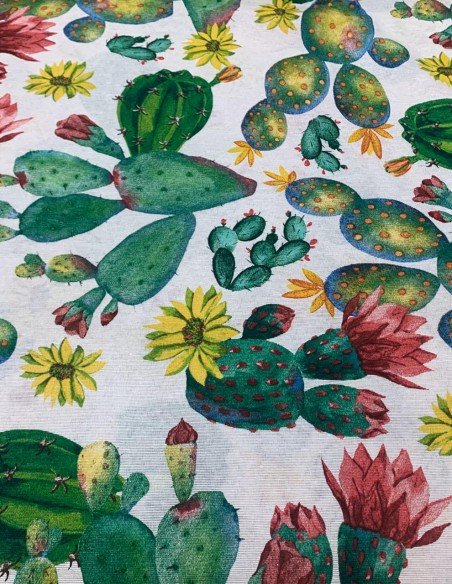 Tessuto Cotone Loneta Cactus Piante Grasse