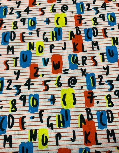 Tessuto Cotone Multicolor Numeri Scuola Puro Cotone 100%