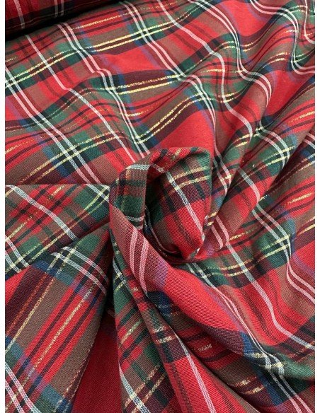 Tartan Cotone Tinto in Filo Quadro Grande Filo dorato 140