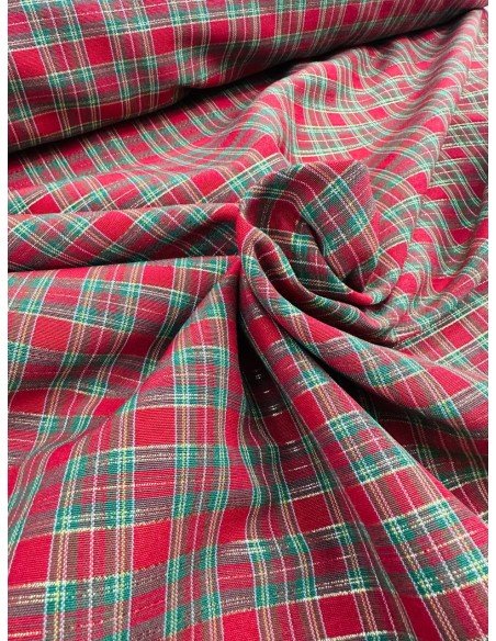 Tartan Cotone Tinto in Filo Quadro Rosso Filo dorato lurex 140