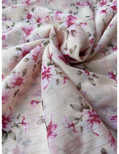 Scampolo Organza Floreale Rose Glitter 2,60x1,50