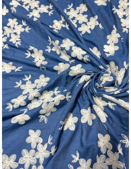Scampolo Jeans chambray Fiorellino Ricamato 1,70x,1,40