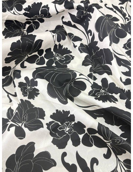Popeline Cotone Floreale Bianco Nero