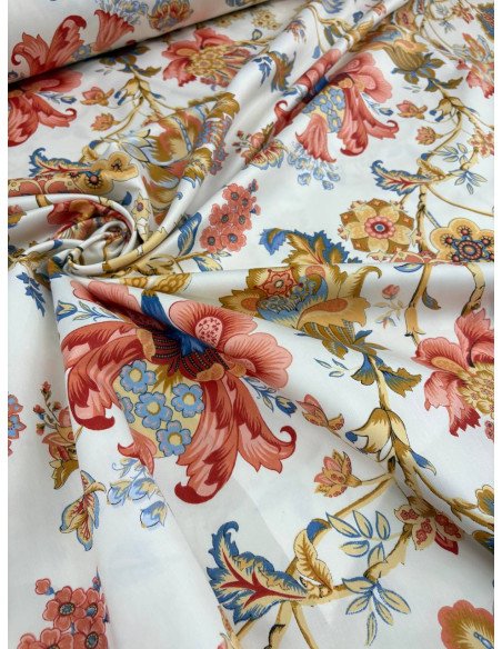 Tessuto Rasatello Cotone Floreale Arancio SOTTOPREZZO
