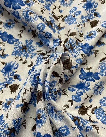 Tessuto Cotone Floreale Celeste 150h