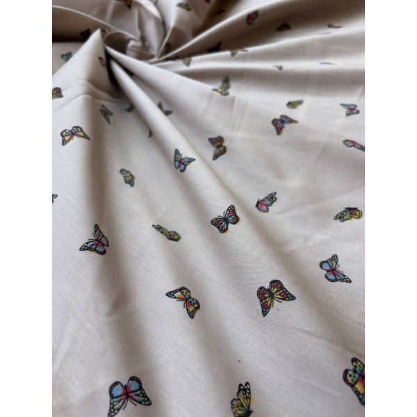 Cotone Percalle Liberty Farfallina Tortora