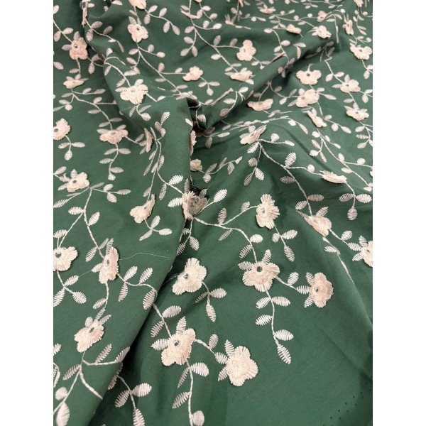 Cotone Ricamato Verde Bosco