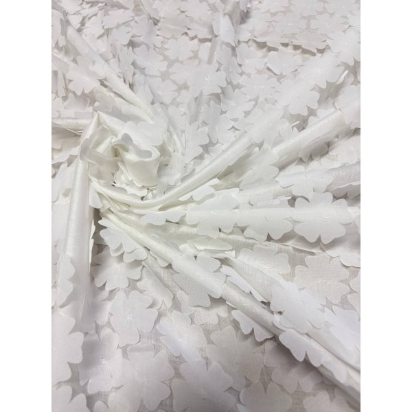Mussola Fiorellino Floreale 3D Bianco