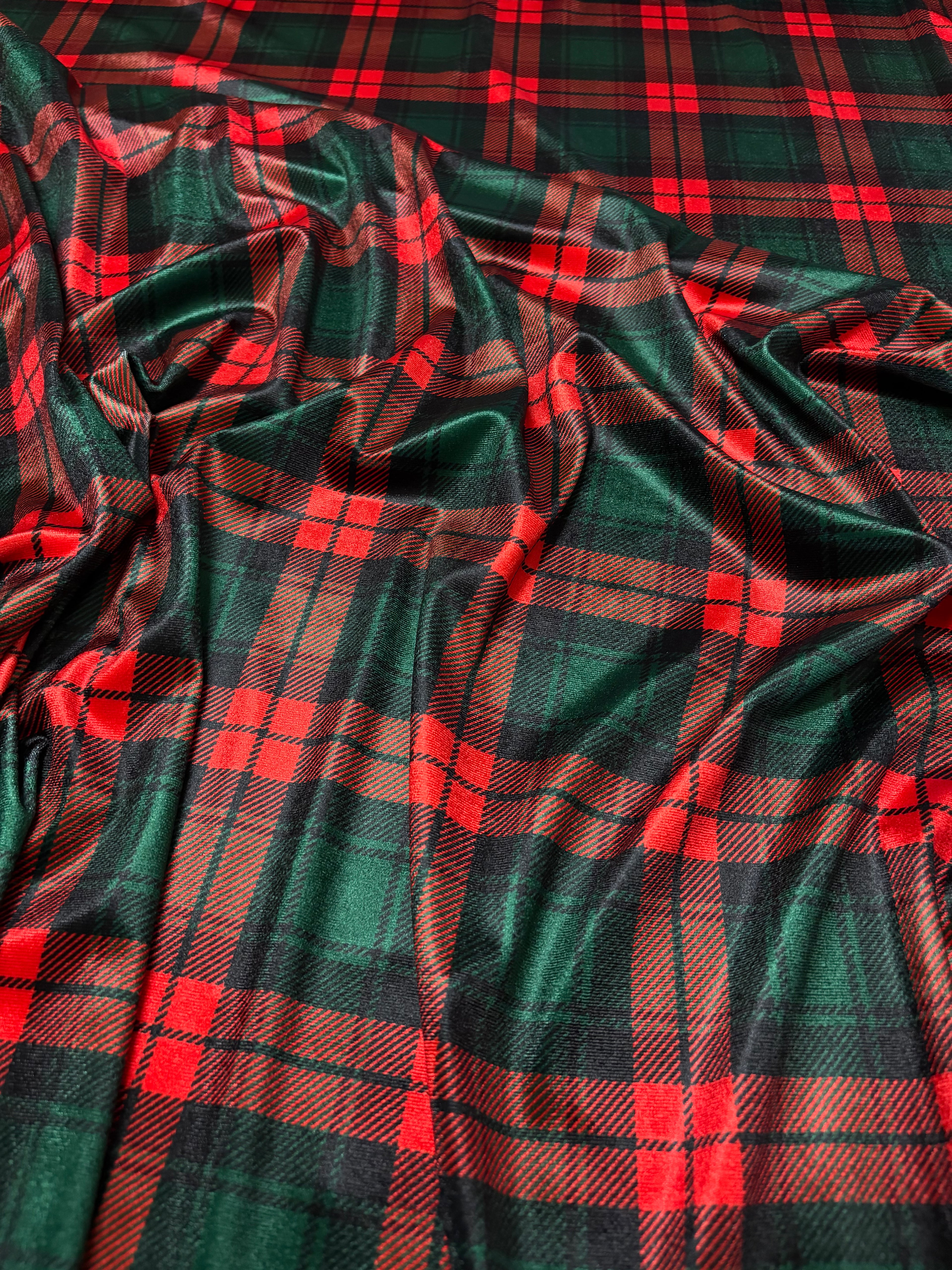 Velluto SCOZZESE TARTAN Verde ELASTICO