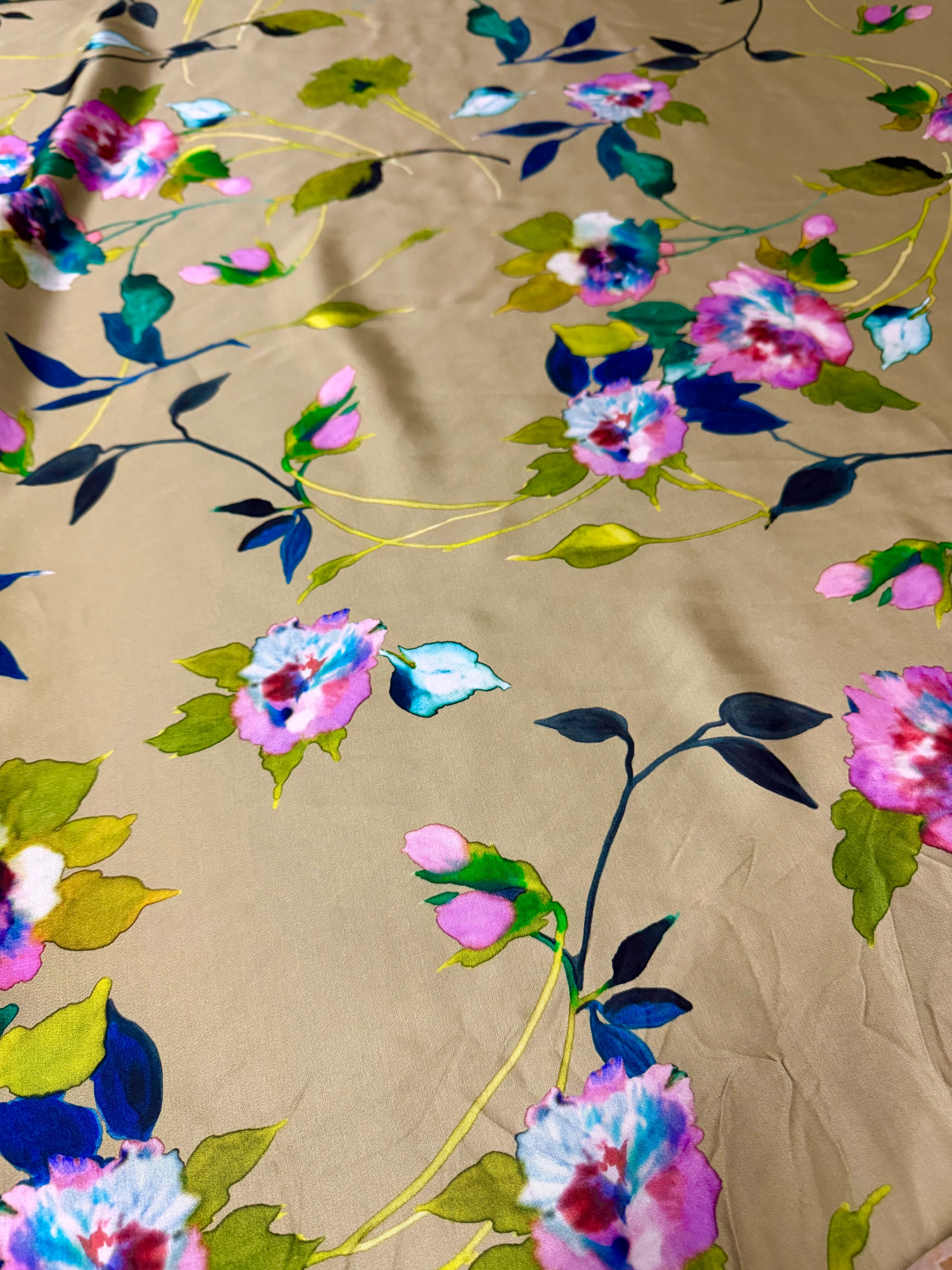 Tessuto Satin Floreale Salvia