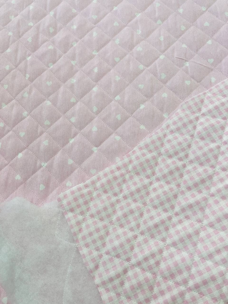 Tessuto Trapuntato Doubleface Rosa Cuori - WorldTessuti