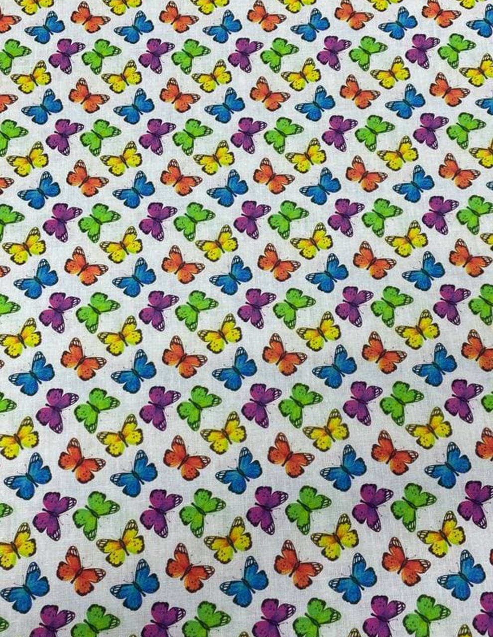 Tessuto Farfalle Multicolor Puro Cotone 100%
