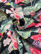 Broccato Floreale Nero Pappagallo Giungla - WorldTessuti