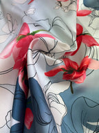 Broccato Floreale Celeste Rosso Santorini - WorldTessuti