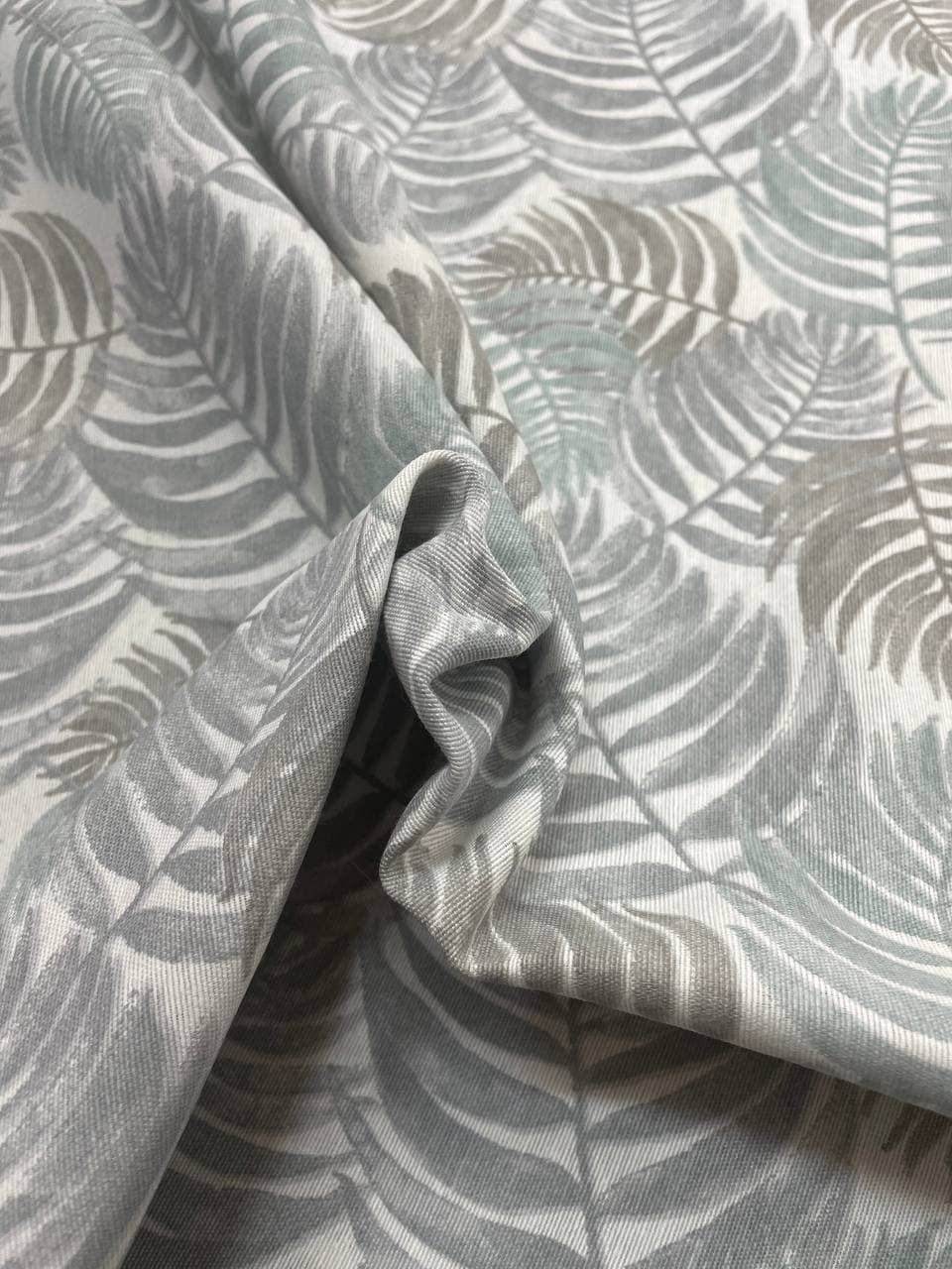 Loneta Foglie Cotone Piante Celeste Grigio - WorldTessuti