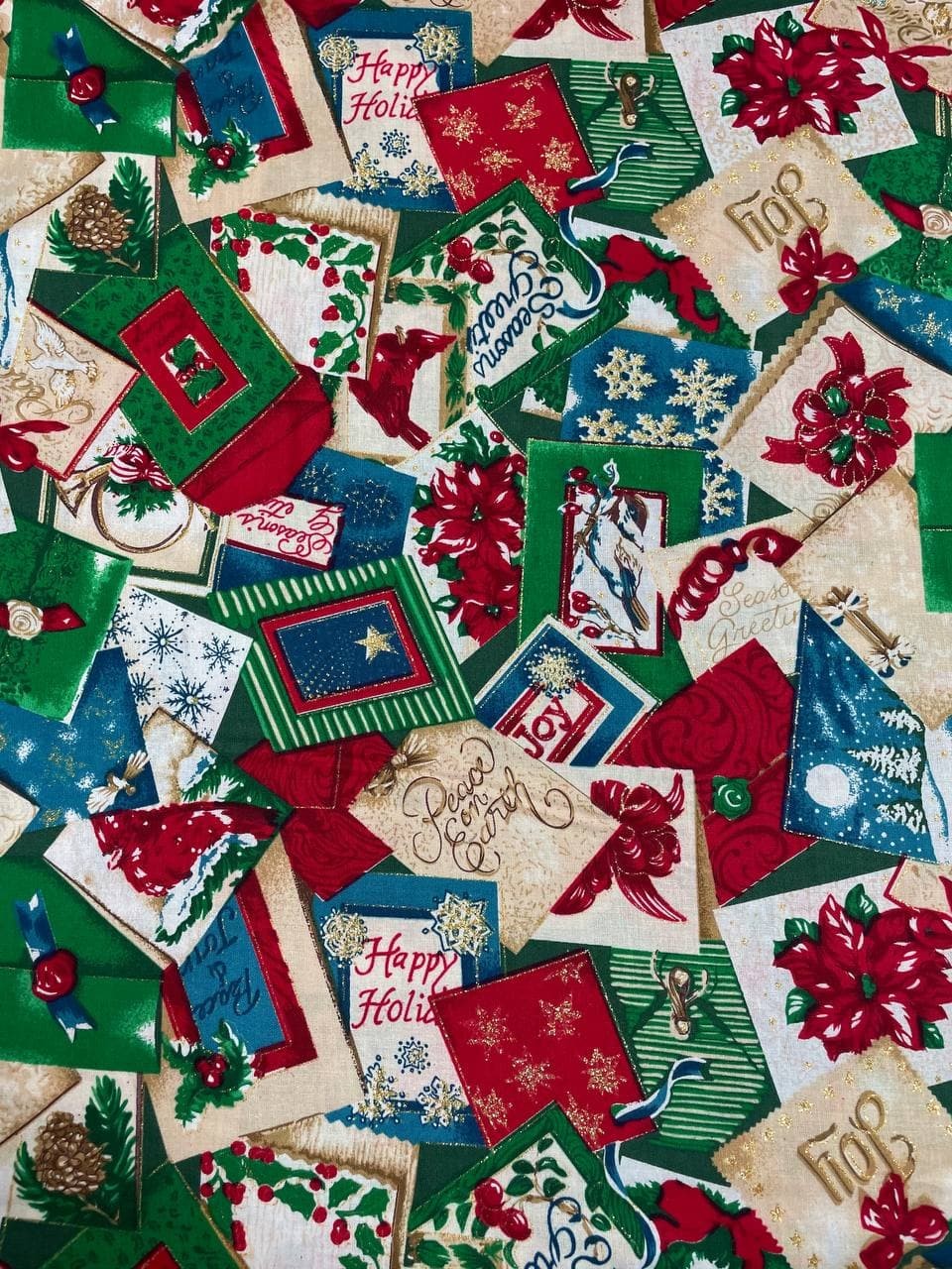 Tessuto Puro Cotone Natale Glitter Patchwork