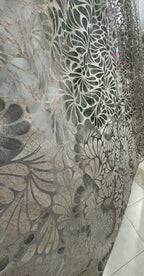 TENDA FLOREALE STILIZZATO DEVORè 4,00X3,00 TORTORA CUCITA - WorldTessuti