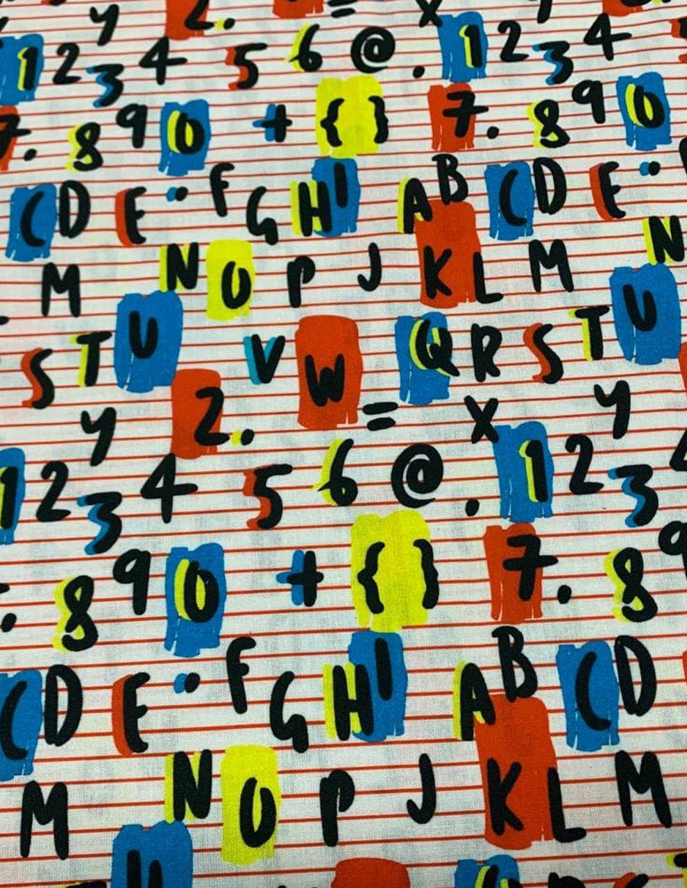 Tessuto Cotone Multicolor Numeri Scuola Puro Cotone 100%