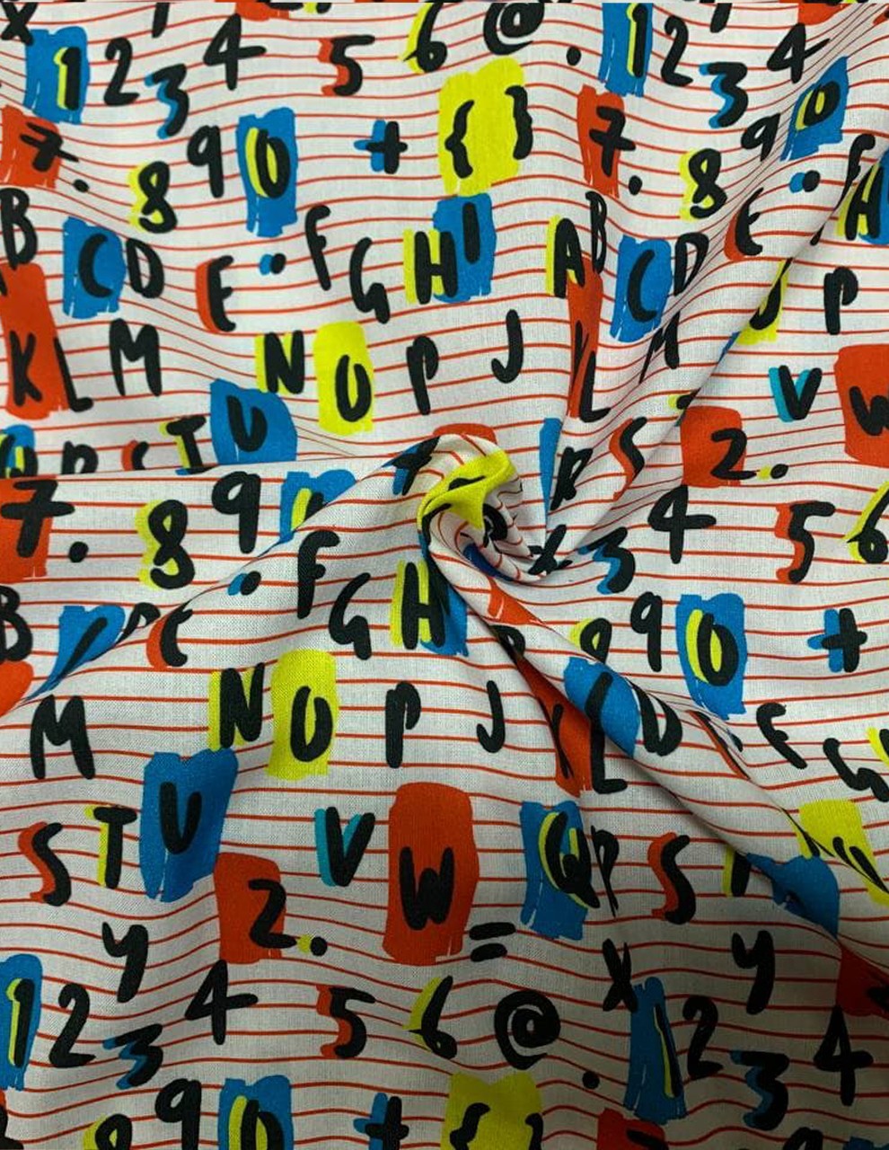 Tessuto Cotone Multicolor Numeri Scuola Puro Cotone 100%