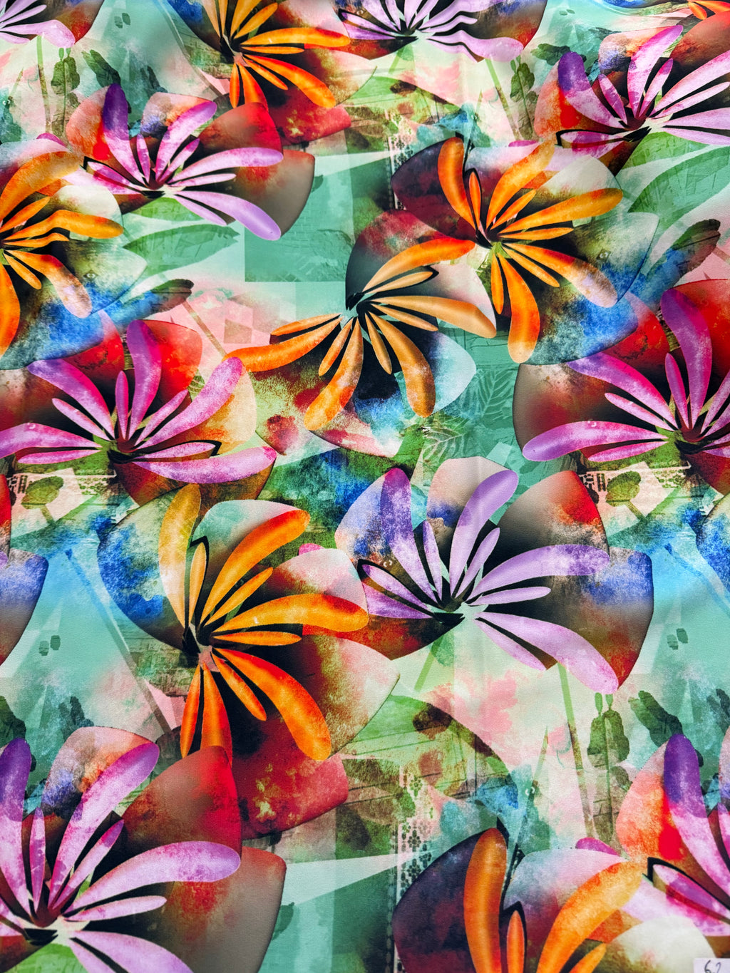 Tessuto Satin Floreale Palma