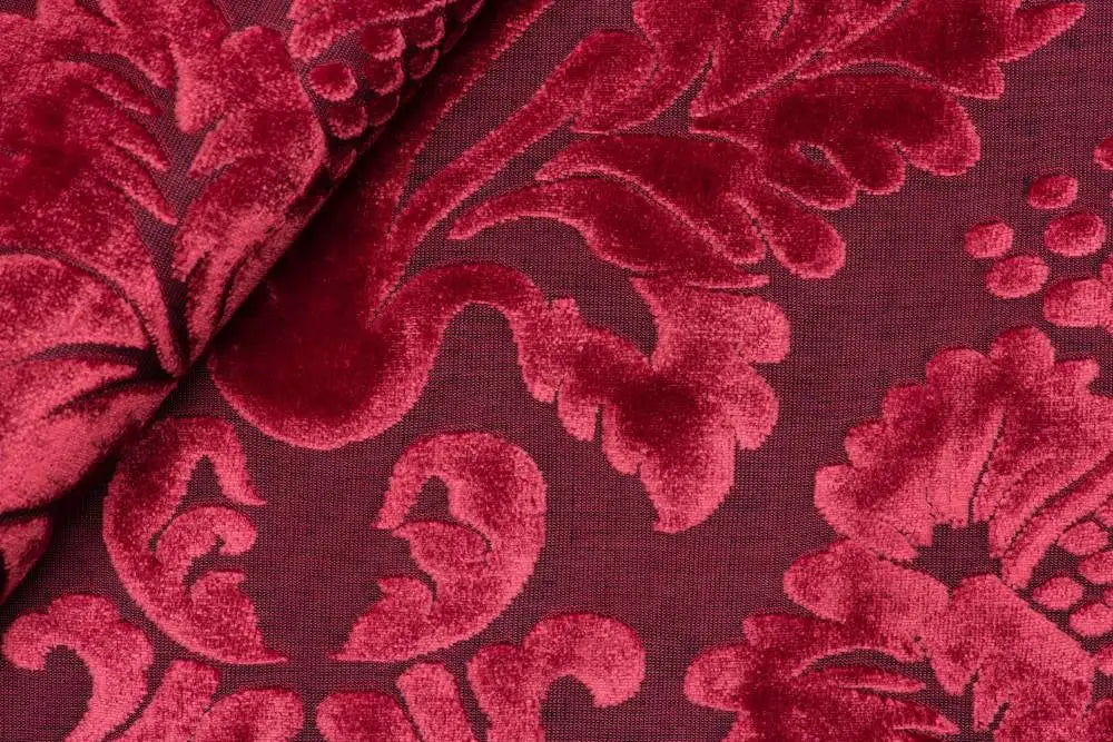 Damascato Jacquard Velluto Operato Bordeaux - WorldTessuti