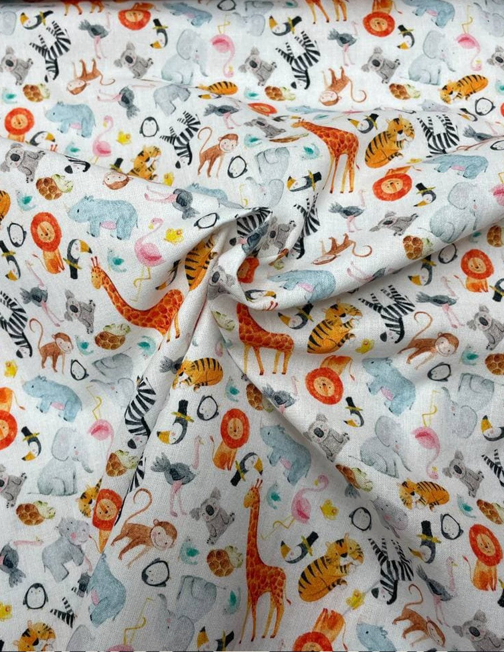 Tessuto Cotone Giraffe Koala Animali Giungla 150H