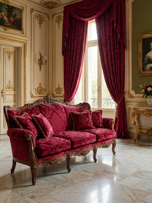 Damascato Jacquard Barocco Velluto Operato Bordeaux Doppia Altezza 280 cm