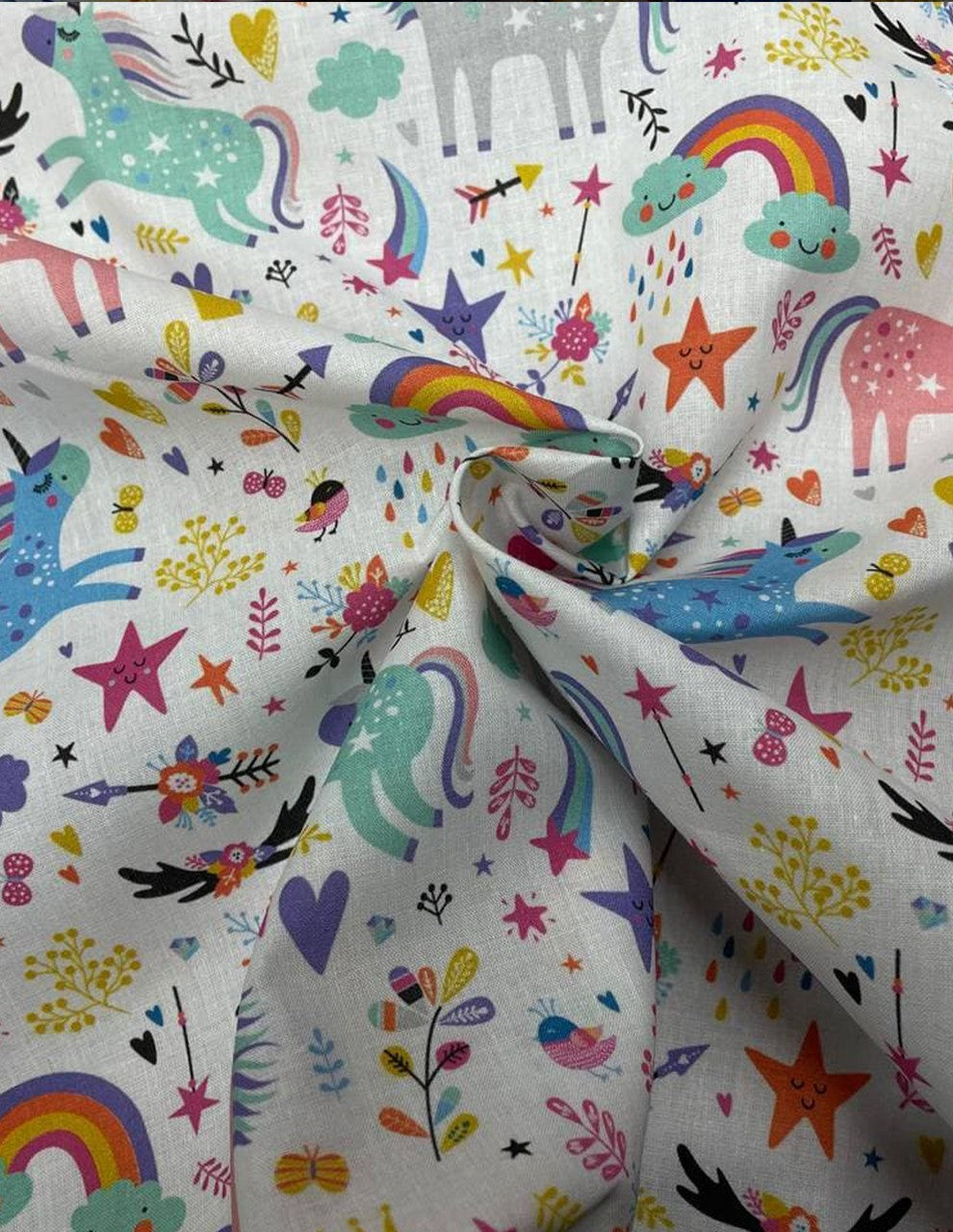 Tessuto Cotone Unicorno Arcobaleno Multicolor 150H