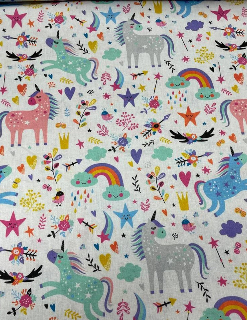 Tessuto Cotone Unicorno Arcobaleno Multicolor 150H