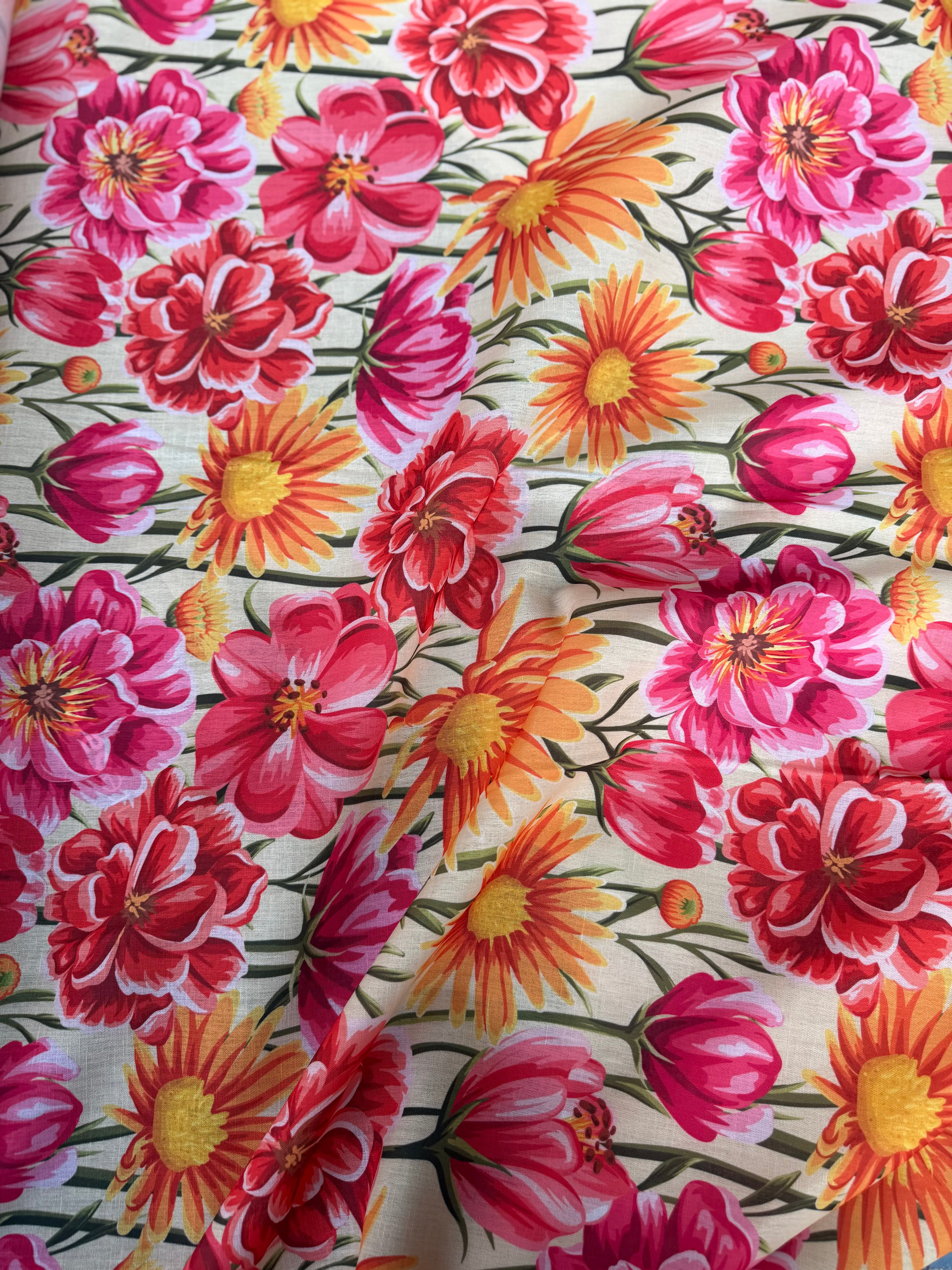 Tessuto Misto Lino Novello Fiore Floreale