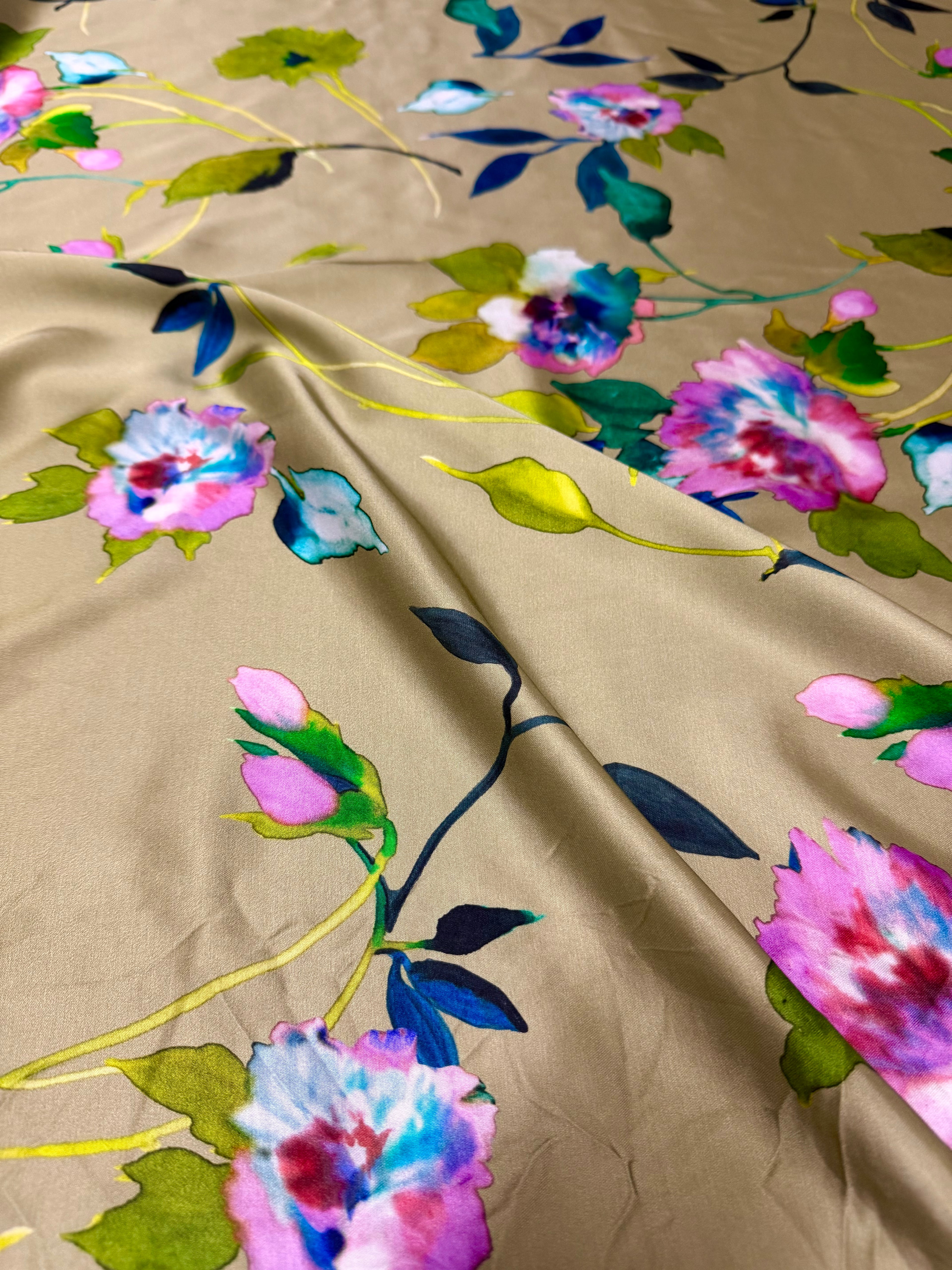 Tessuto Satin Floreale Salvia