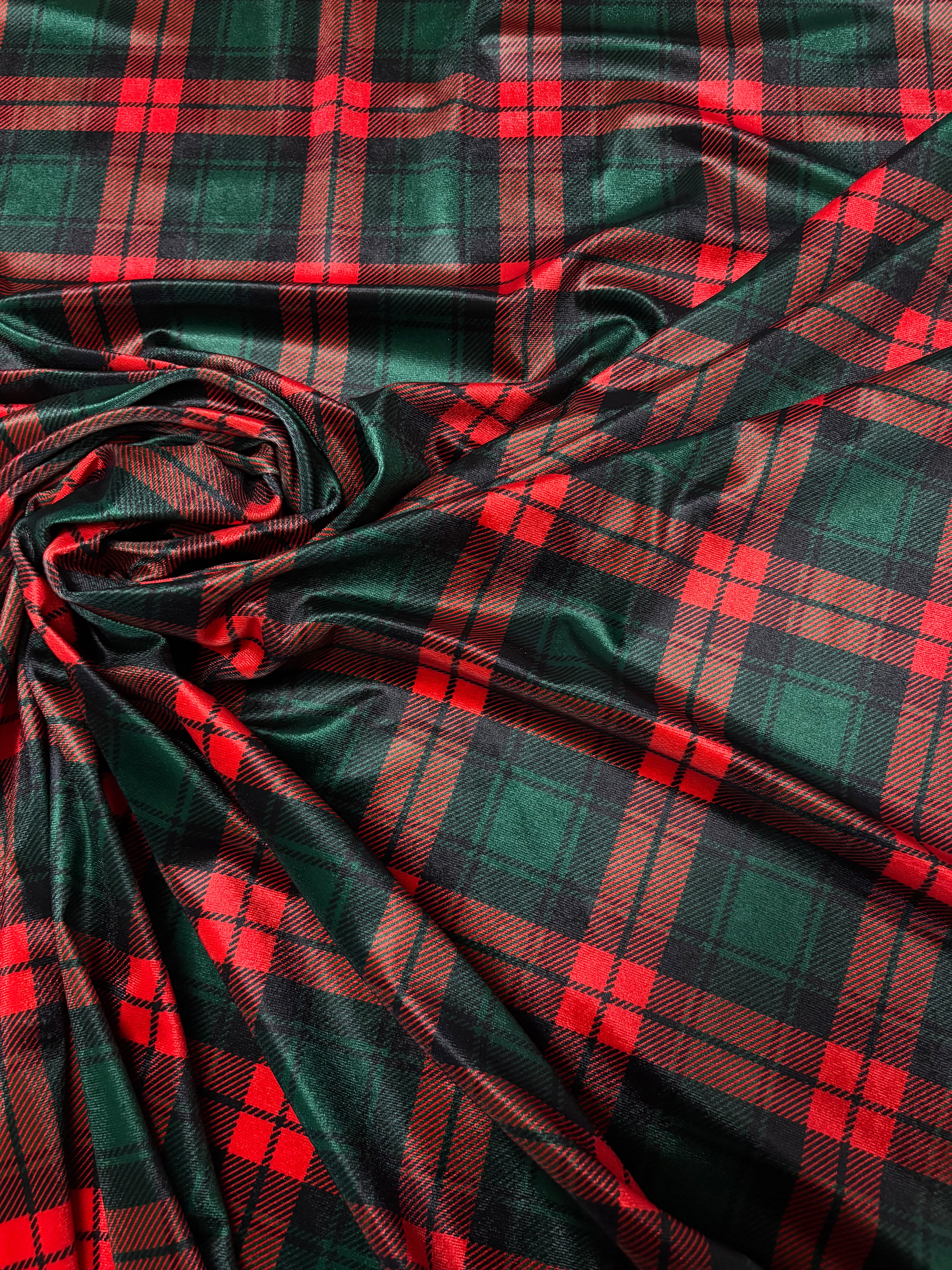 Velluto SCOZZESE TARTAN Verde ELASTICO