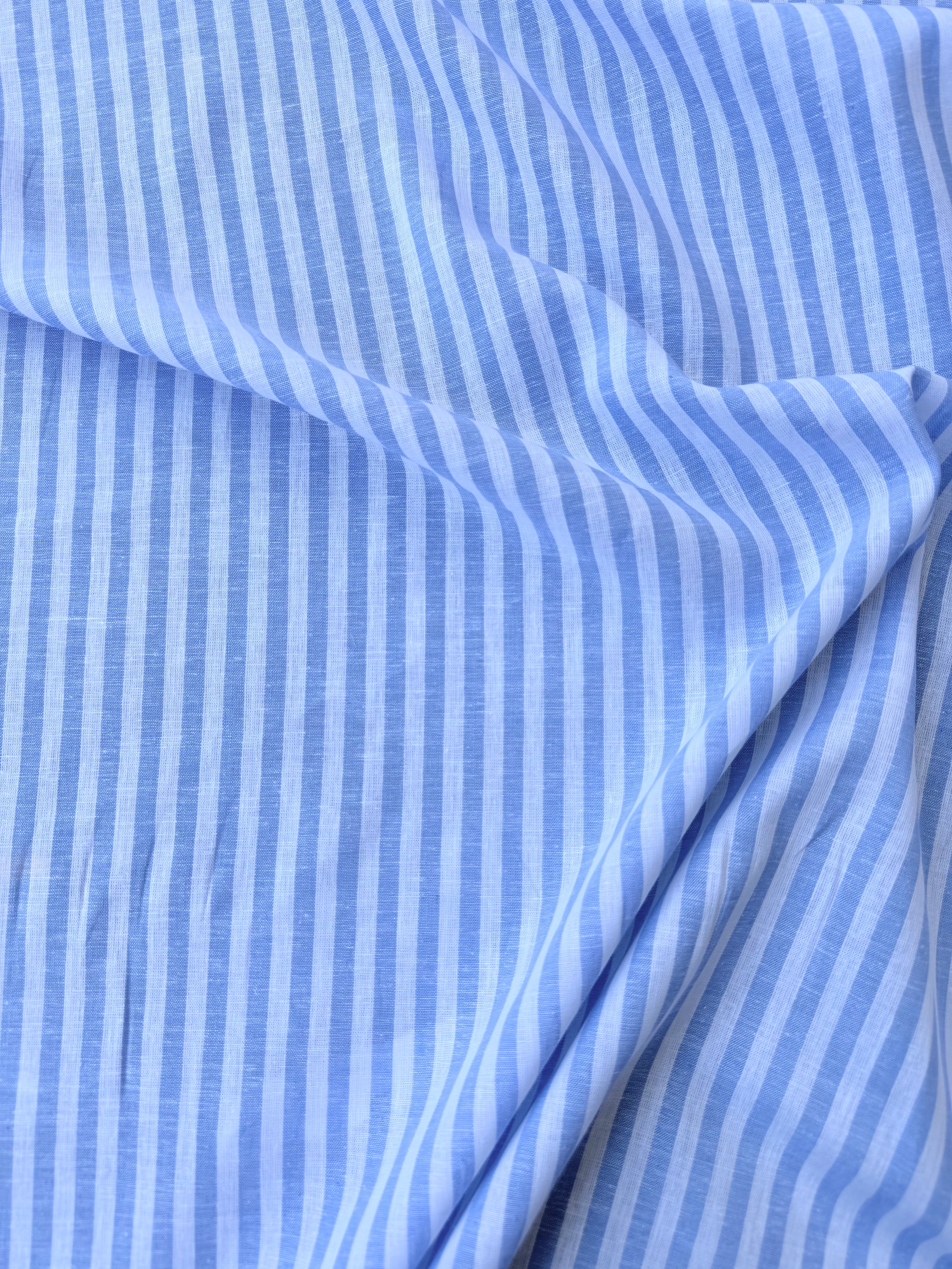 Tessuto Rigato Celeste Puro Lino