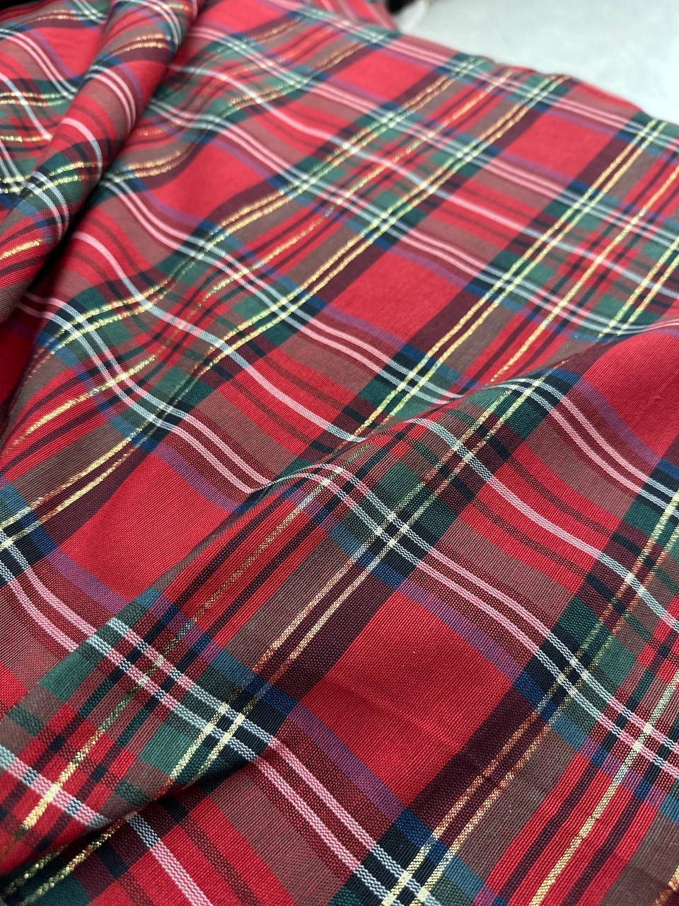 Tartan Cotone Tinto in Filo Quadro Grande Filo dorato 140