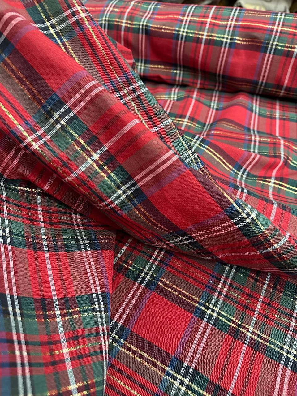 Tartan Cotone Tinto in Filo Quadro Grande Filo dorato 140