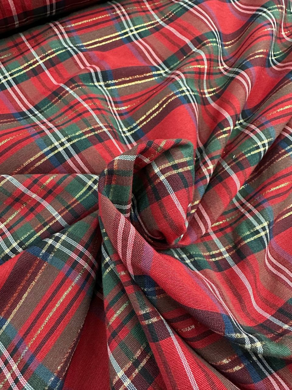 Tartan Cotone Tinto in Filo Quadro Grande Filo dorato 140