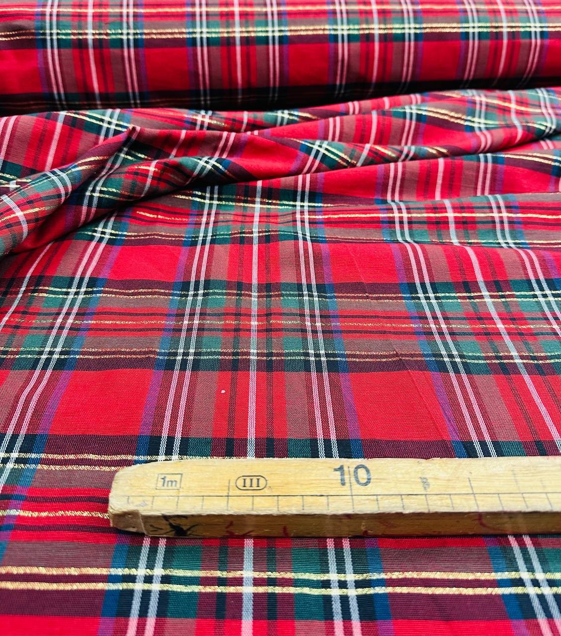 Tartan Cotone Tinto in Filo Quadro Grande Filo dorato 140
