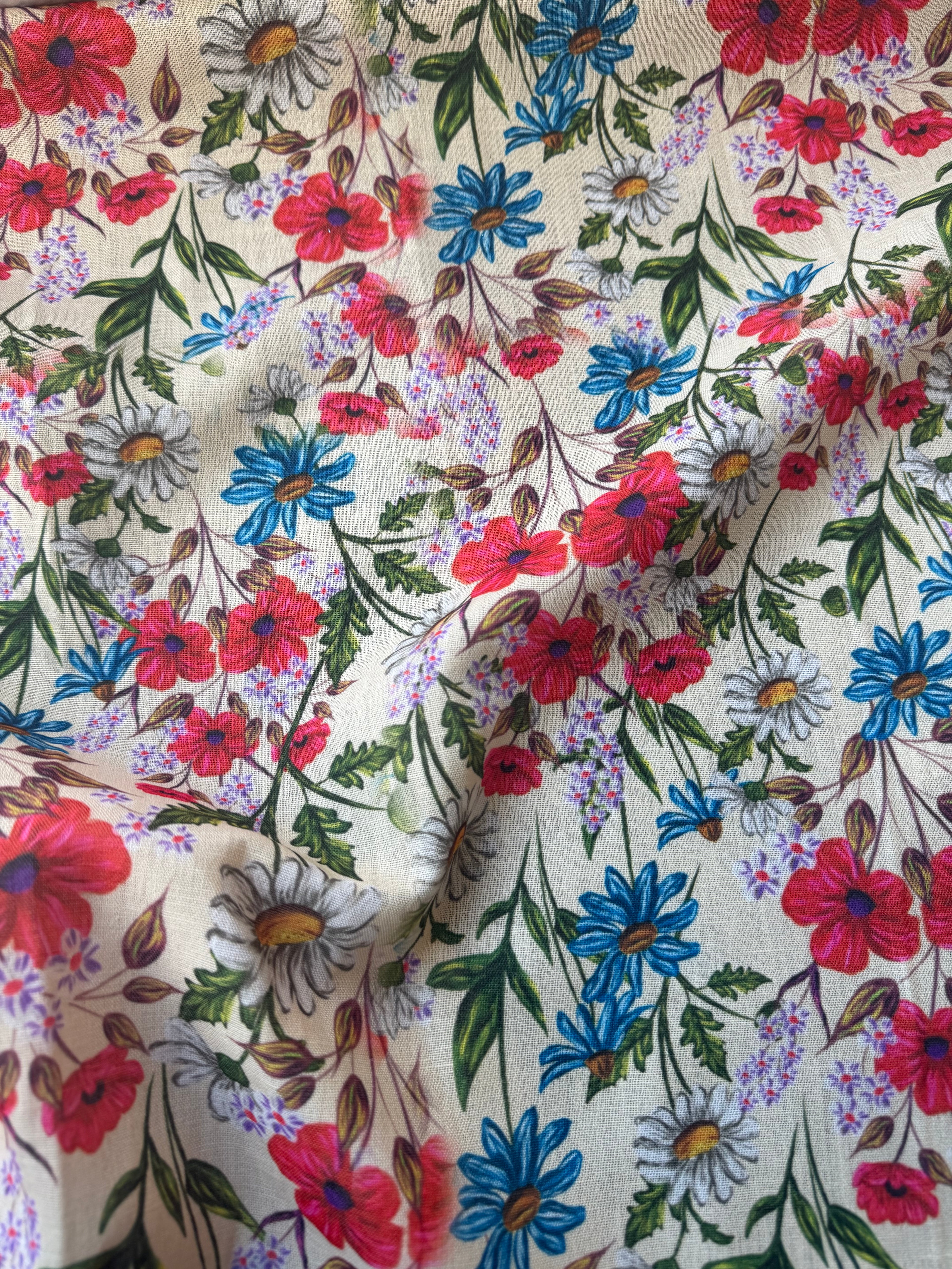 Tessuto Misto Lino Novello Fiore Floreale