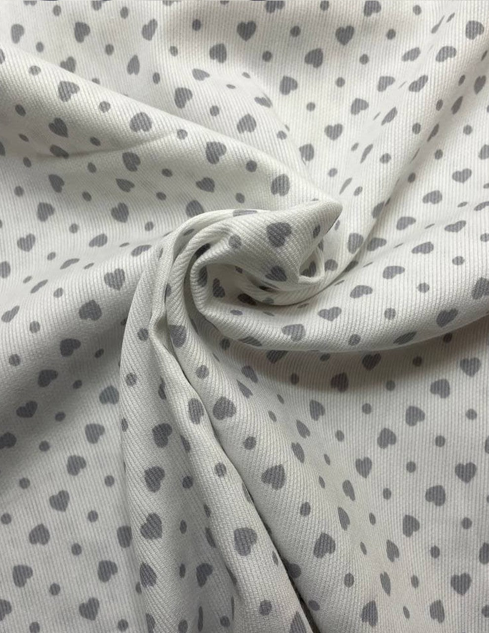 Cotone Piquet Millerighe Cuoricino Pois Grigio