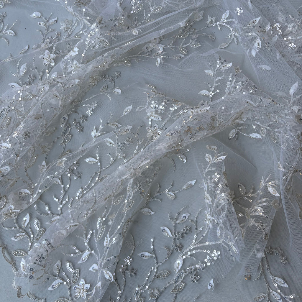 Pizzo Cerimonia foglia bianco seta Formidable