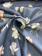 Rasatello Cotone Floreale Avio SOTTOPREZZO - WorldTessuti