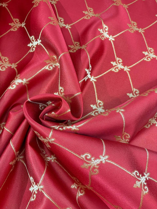 Damascato Rosso Giglio Glitter Variante 3 - WorldTessuti